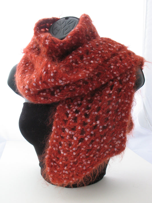 Hand Knit Lace Kid Mohair Scarf - Brick