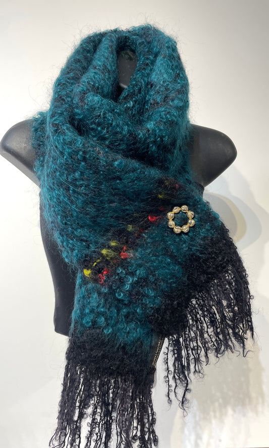 Traditional Scarf - Teal with ruby/gold