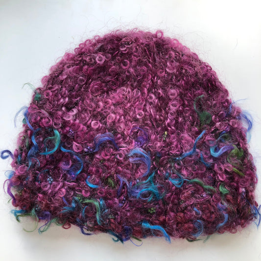 Short Mohair Cap - Wine with Blues